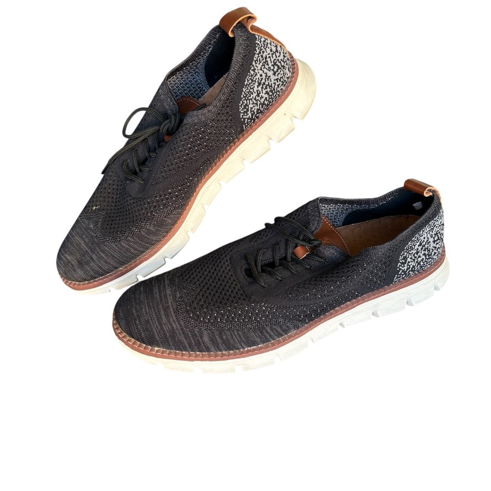 Men's Black Knit Lace-Up Sneakers with Brown Trim